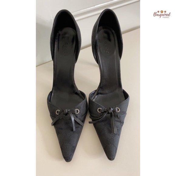 Authentic GUCCI Vintage Black GG Monogram Canvas Leather D'ORSAY Heel Pumps 7.5 - Picture 13 of 15